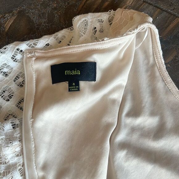 Maia Dress Womens 4 Off White Lace Sheer Lined Pencil Midi Cottagecore Feminine - Picture 7 of 14